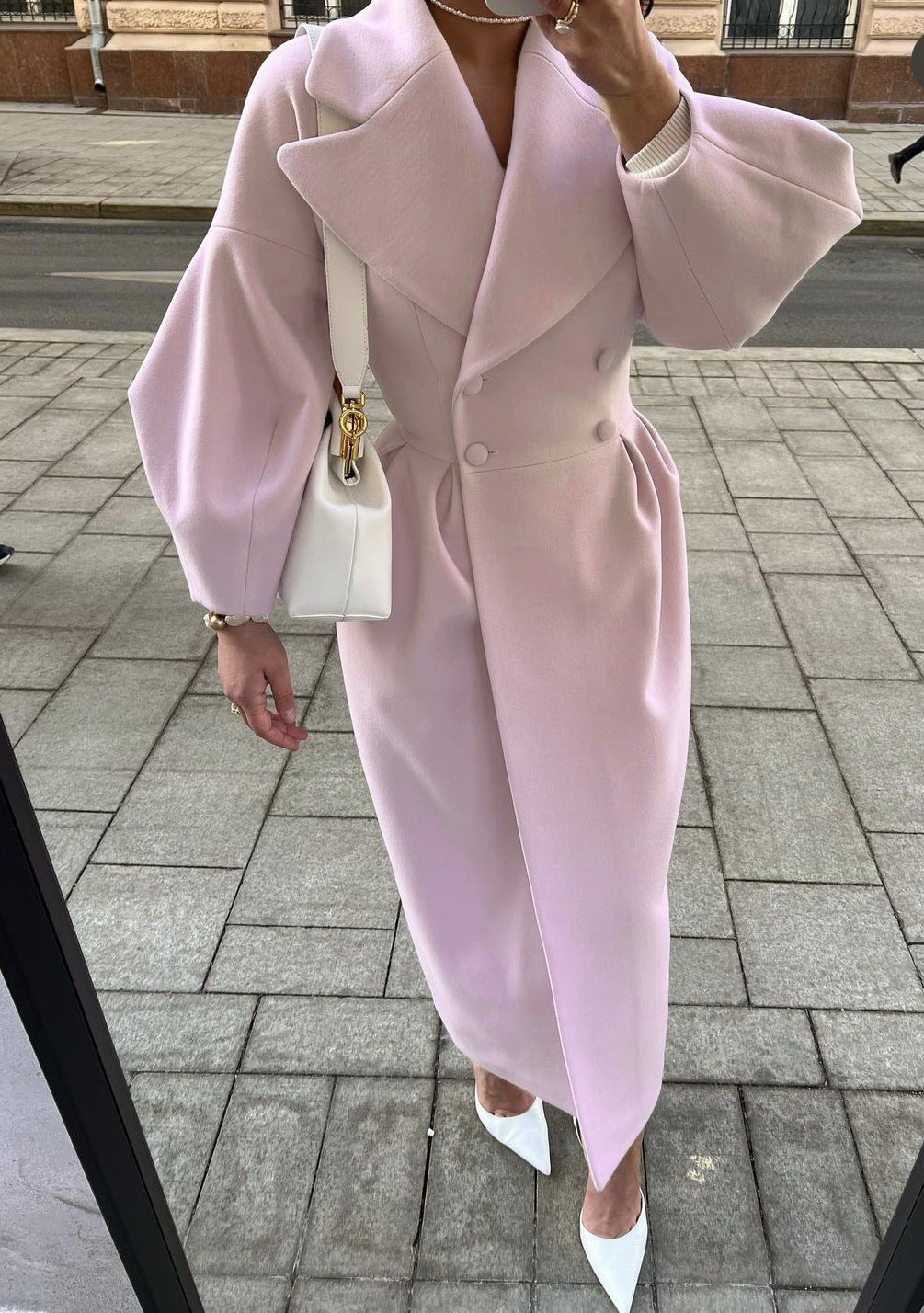 Abrigo largo elegante de invierno para mujer, cruzado y con solapas de muesca