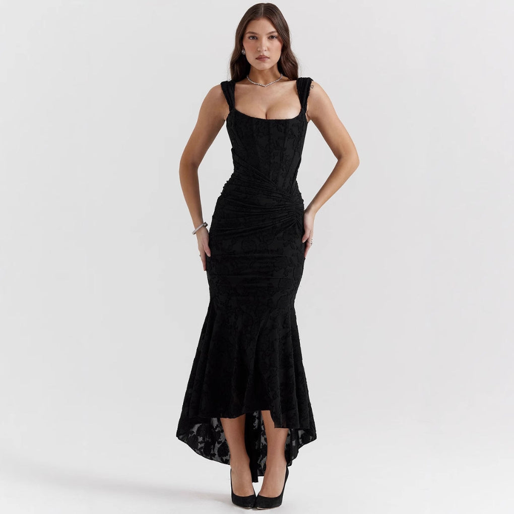 Satin Mermaid Evening Dress with Ruched Waist