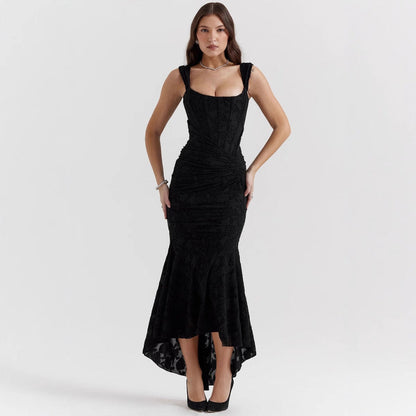 Satin Mermaid Evening Dress with Ruched Waist