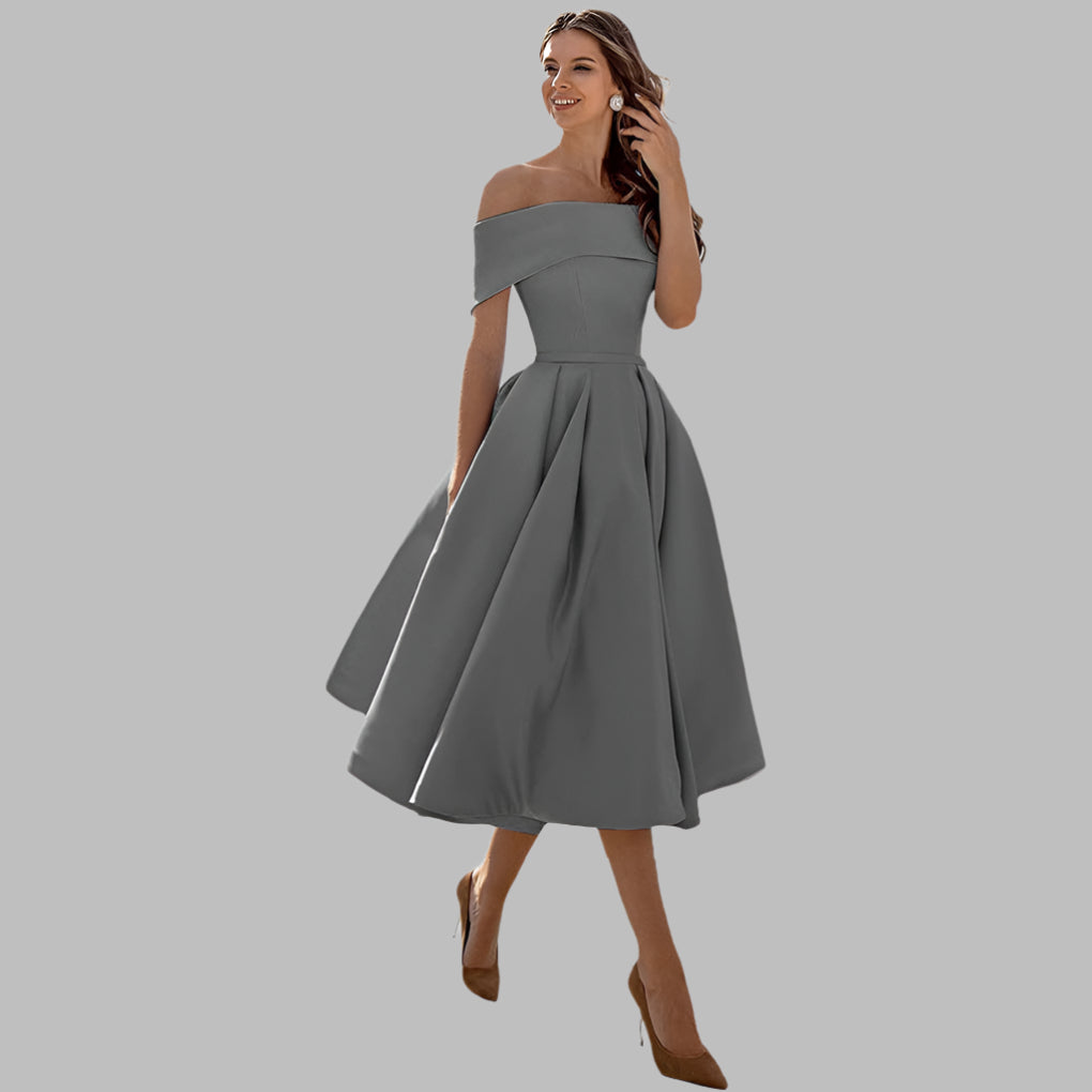 Off-shoulder satin vintage ball gown