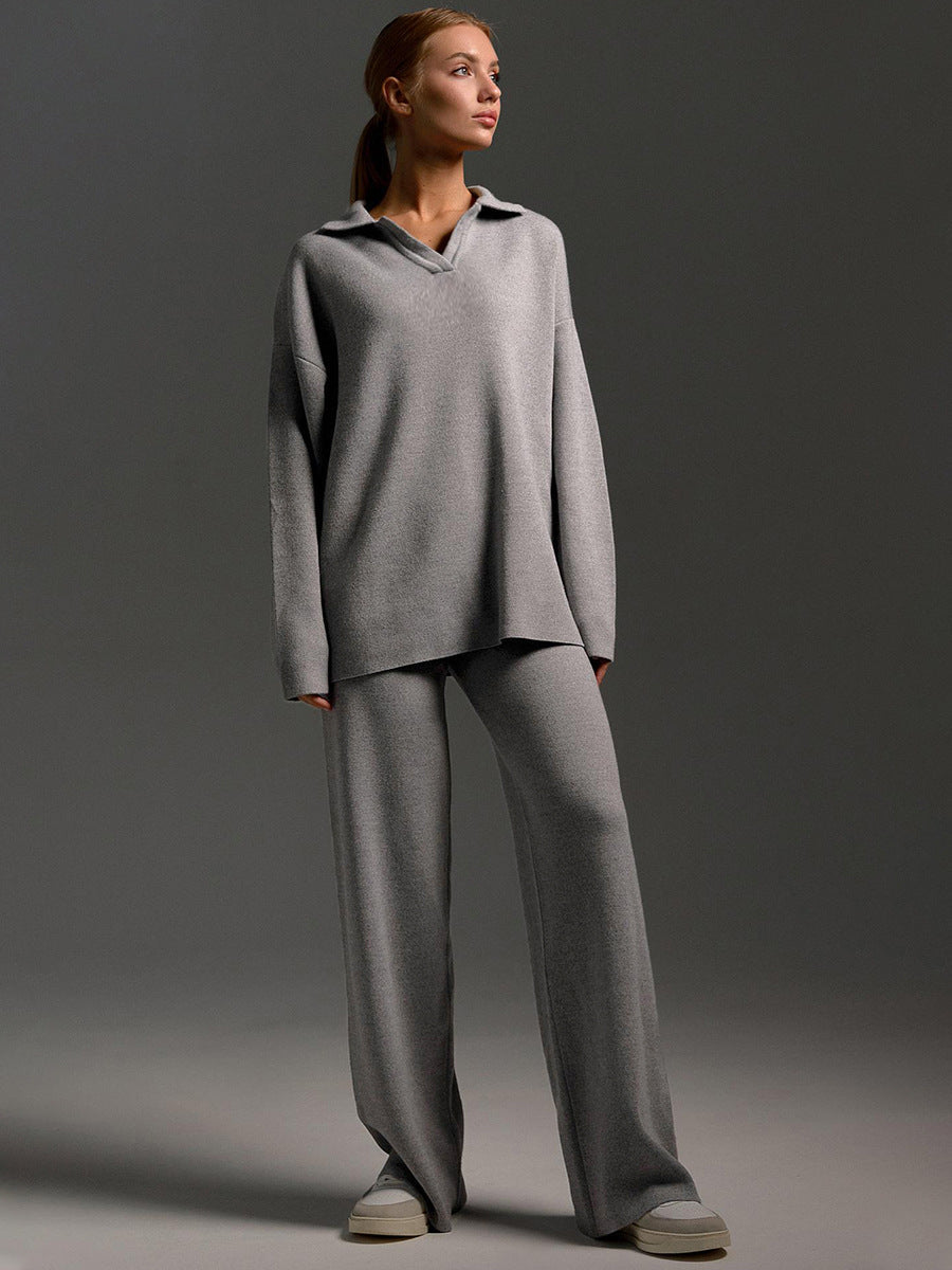 Lounge Set with Wide Trousers and Polo Sweater