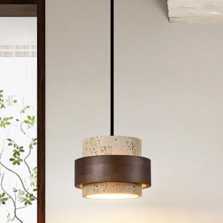 Candeeiro suspenso retro minimalista com travertino amarelo