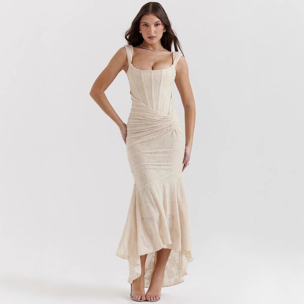 Satin Mermaid Evening Dress with Ruched Waist