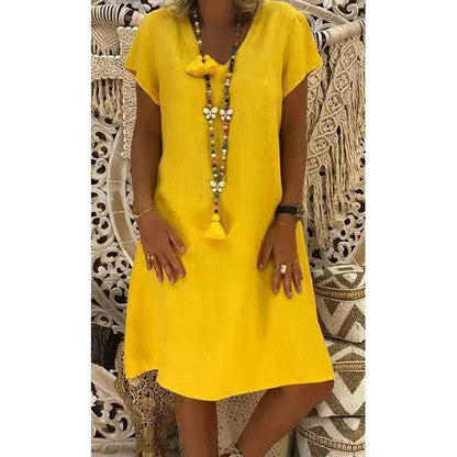 Ladies' Airy Dress with V-Neck and Short Sleeves