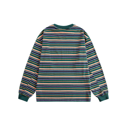 Ladies Timeless Striped Shirt with Round Neck and Long Sleeves