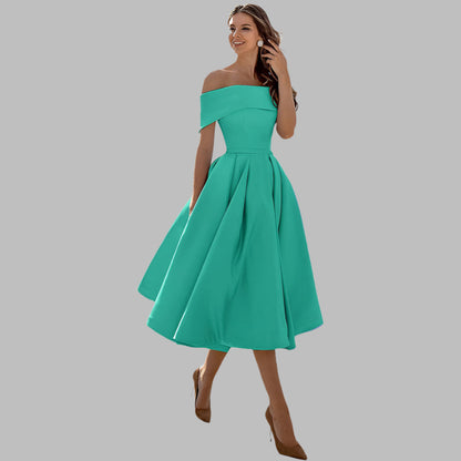 Off-shoulder satin vintage ball gown