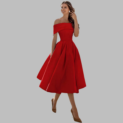 Off-shoulder satin vintage ball gown