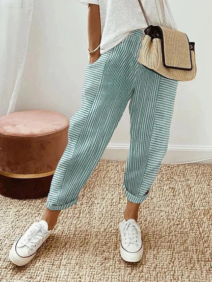 Pantalon en coton rayé pour femmes - Pantalon d'été pour femmes