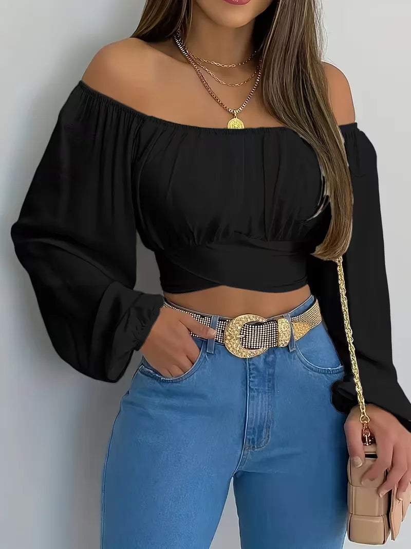 Off-shoulder blouse with bow