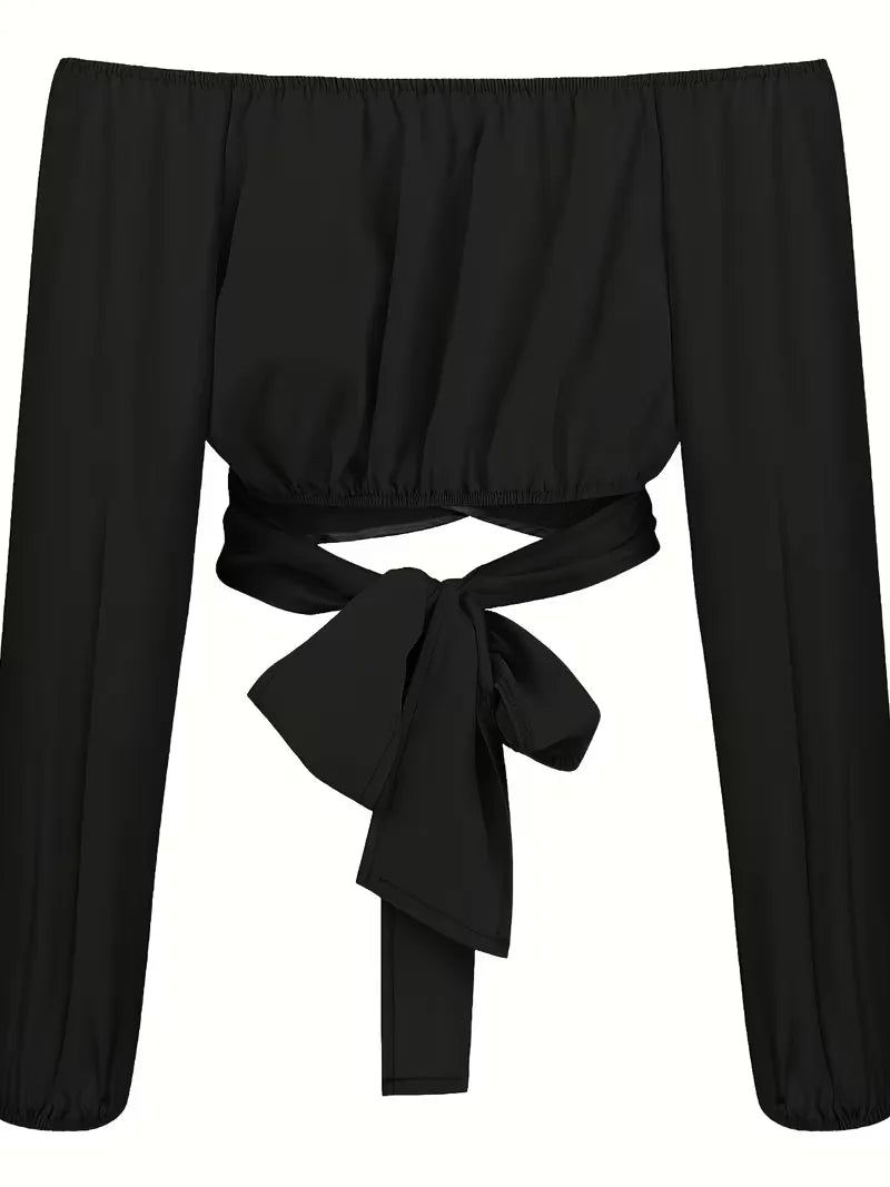 Off-shoulder blouse with bow