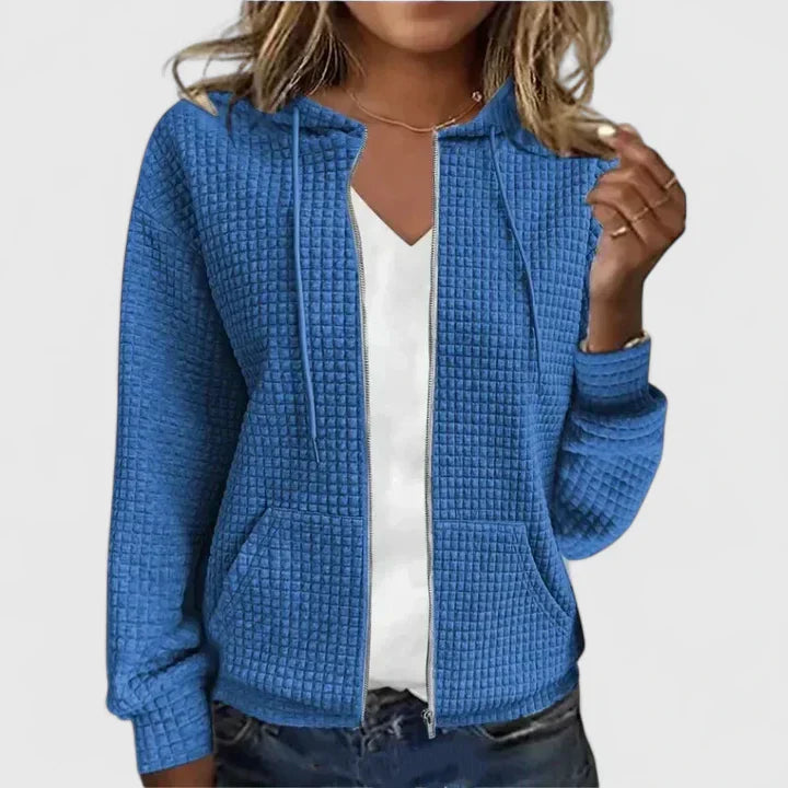 Ladies Waffle Knit Hoodie with Full Zip