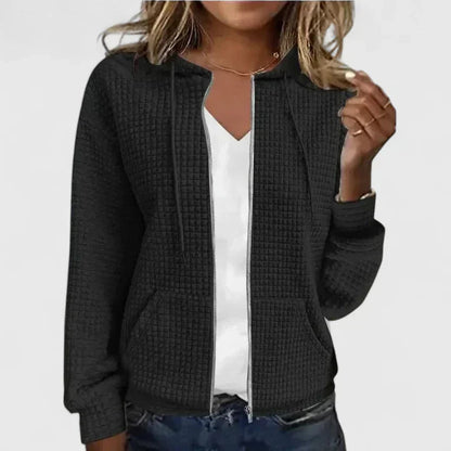 Ladies Waffle Knit Hoodie with Full Zip