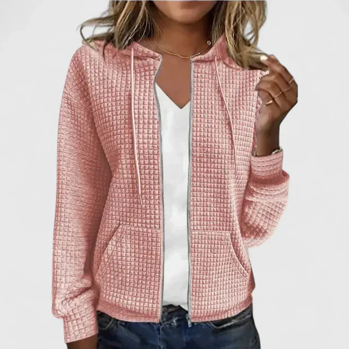 Ladies Waffle Knit Hoodie with Full Zip