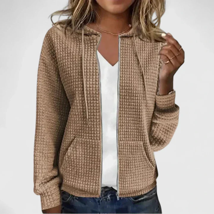 Ladies Waffle Knit Hoodie with Full Zip