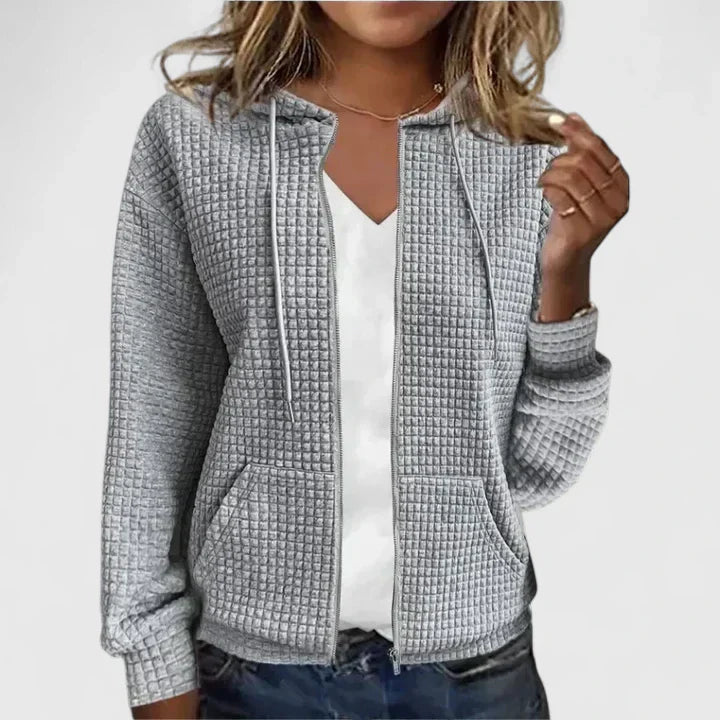 Ladies Waffle Knit Hoodie with Full Zip