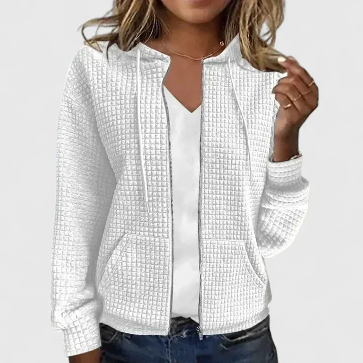 Ladies Waffle Knit Hoodie with Full Zip