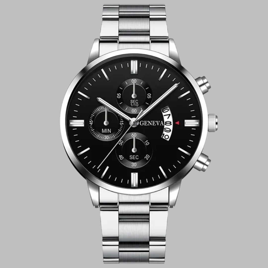 Men's Watch with Calendar, Stainless Steel Band and Scratch-Resistant Hardlex Glass