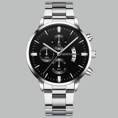Men's Watch with Calendar, Stainless Steel Band and Scratch-Resistant Hardlex Glass