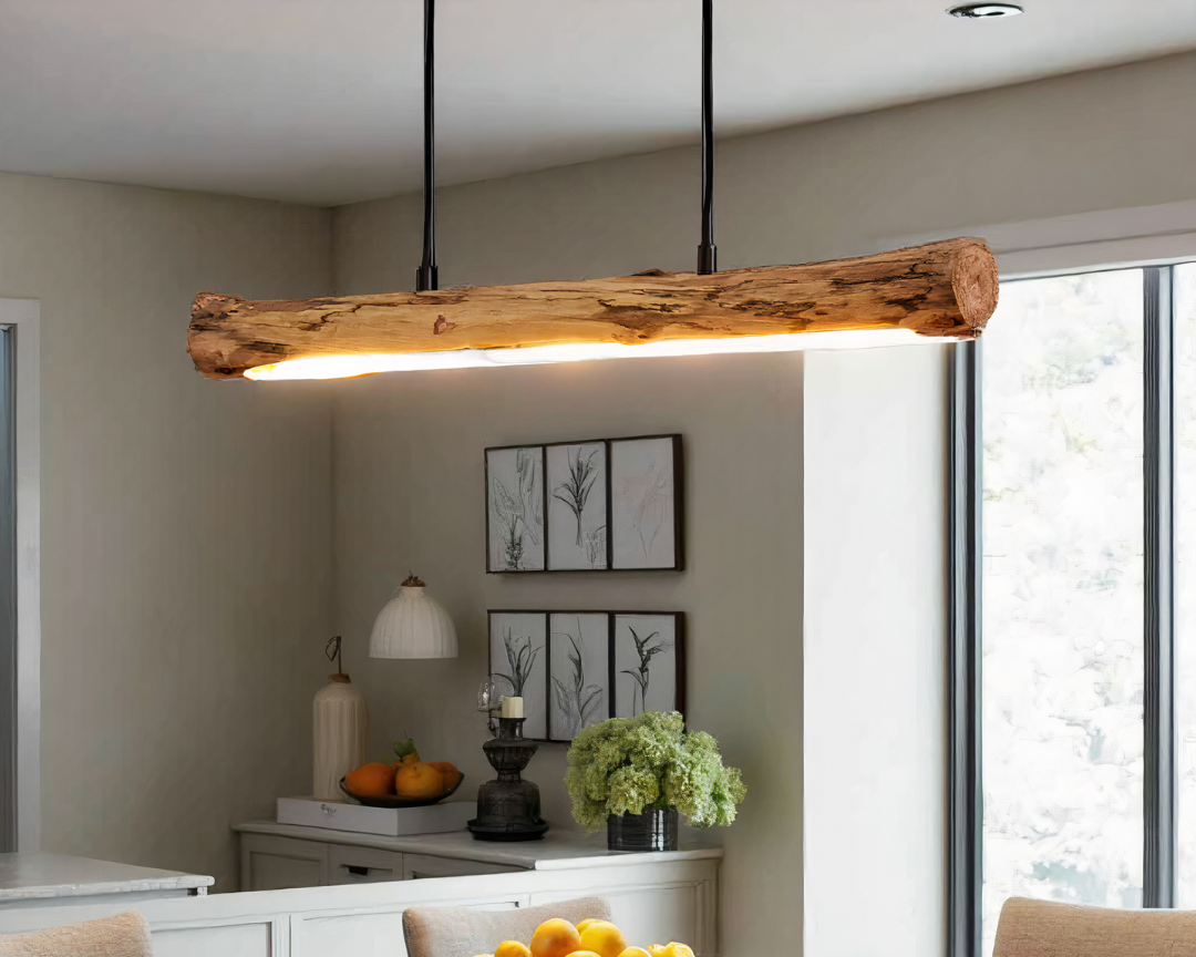 Wooden Pendant Light with Dimmable LED Lighting for Dining Table with Warm Natural Design