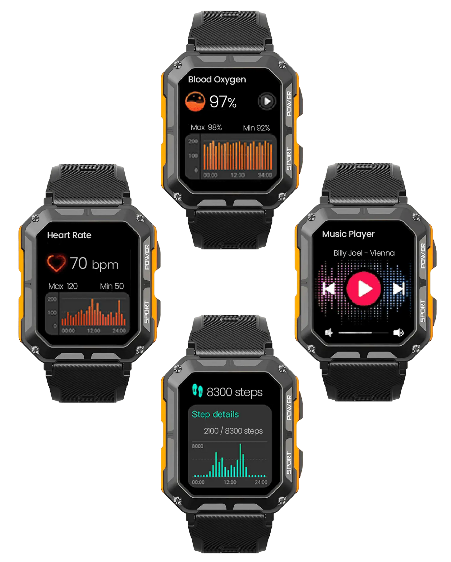 Outdoor Smartwatch with 5ATM Waterproofing and Health Monitoring
