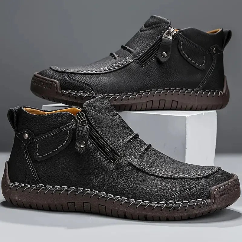 Orthopaedic Unisex Leather Shoes with Side Zip and Rubber Sole