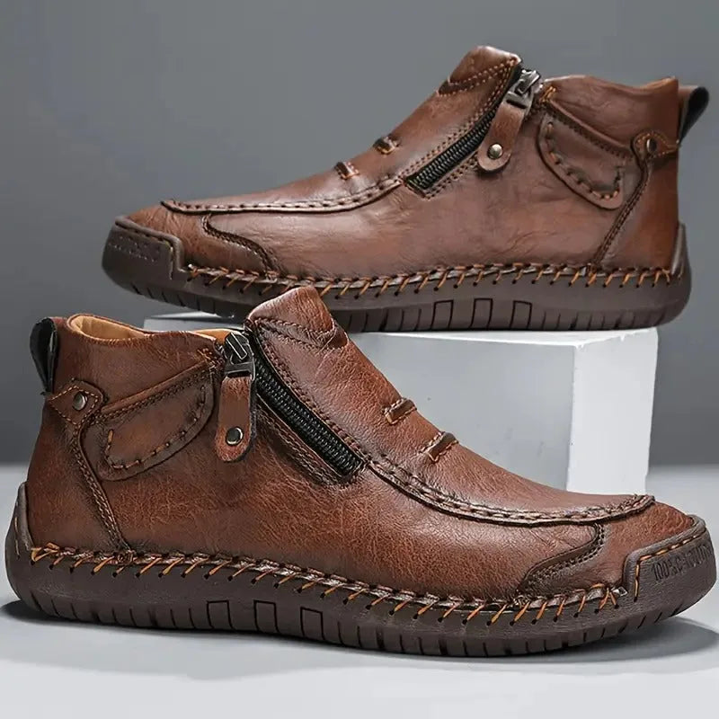 Orthopaedic Unisex Leather Shoes with Side Zip and Rubber Sole
