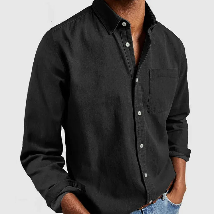 Linen Shirt with Long Sleeves and Chest Pocket