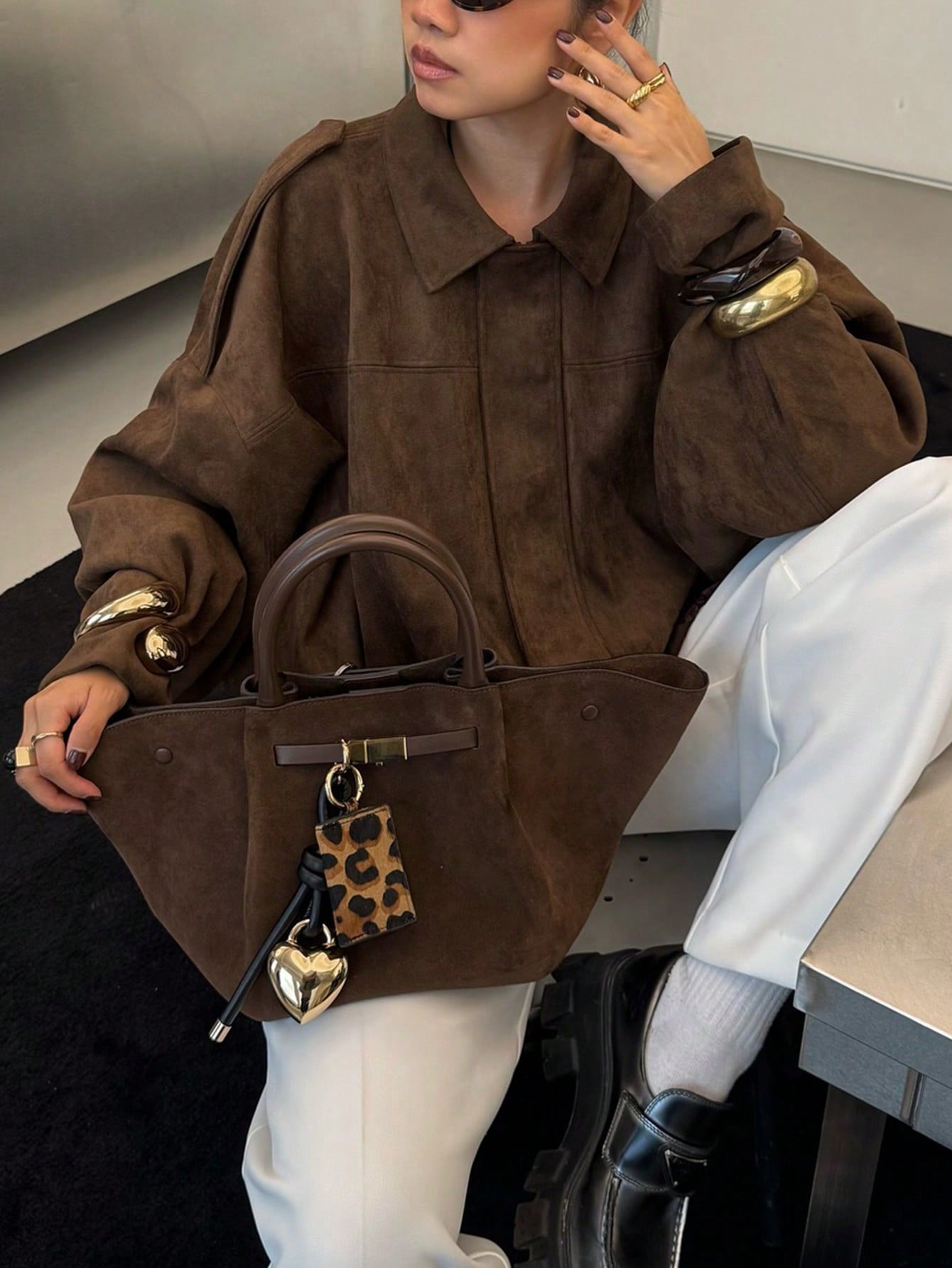 Oversized bomber jacket with zip and stand-up collar