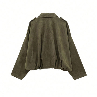 Oversized bomber jacket with zip and stand-up collar