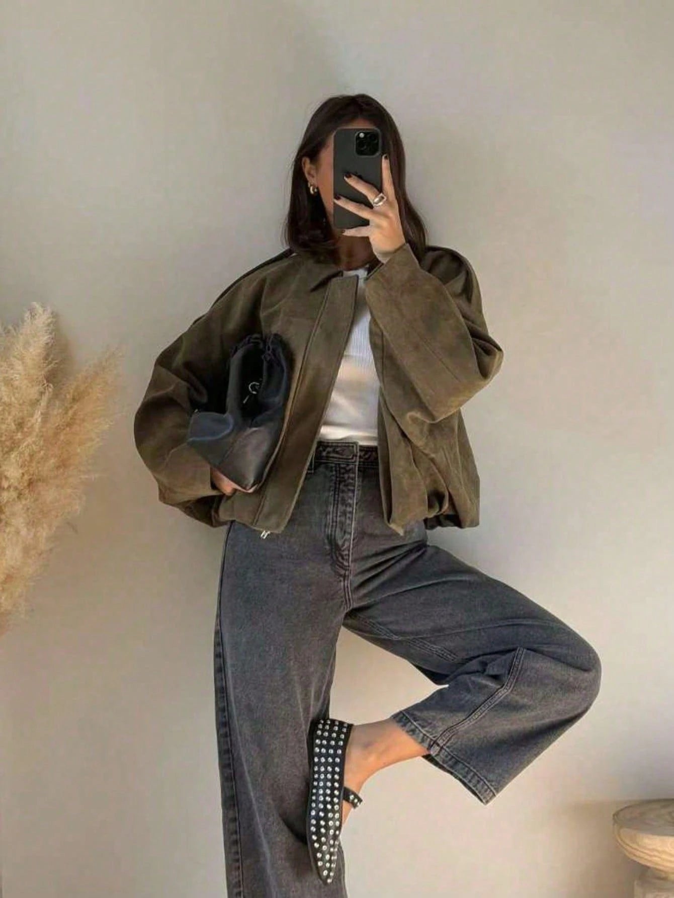 Oversized bomber jacket with zip and stand-up collar