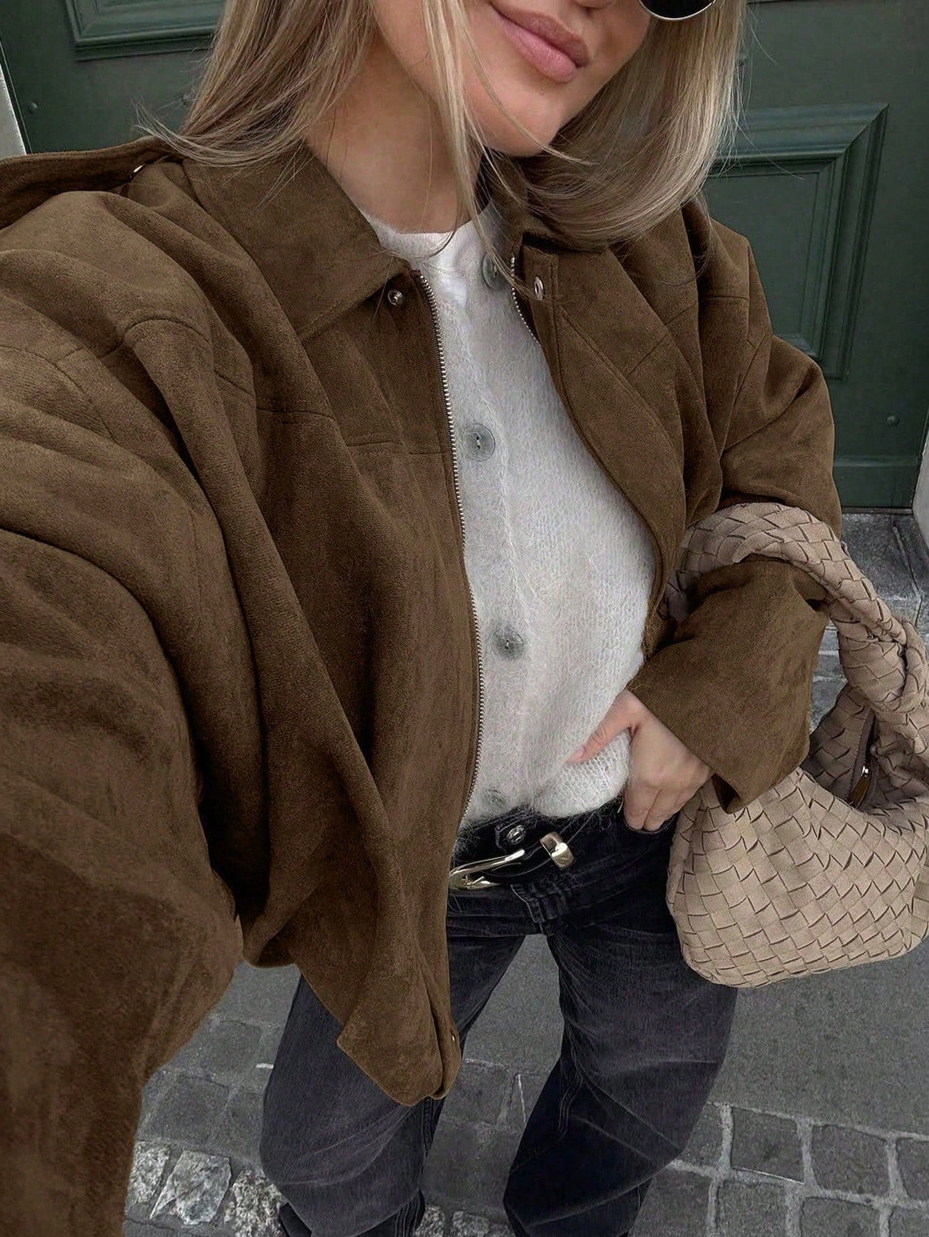 Oversized bomber jacket with zip and stand-up collar