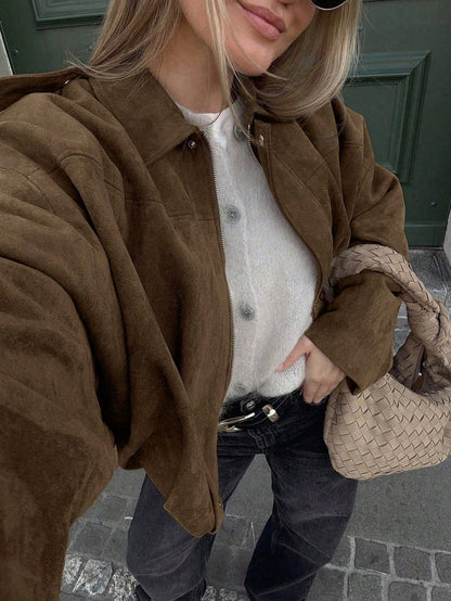 Oversized bomber jacket with zip and stand-up collar