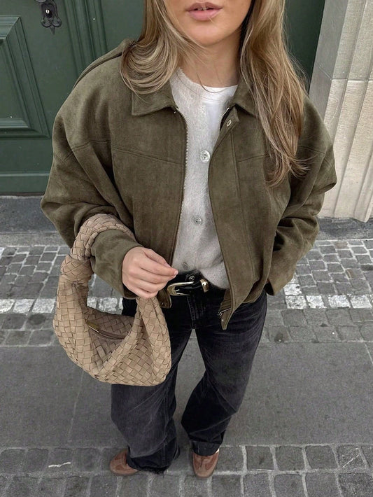 Oversized bomber jacket with zip and stand-up collar