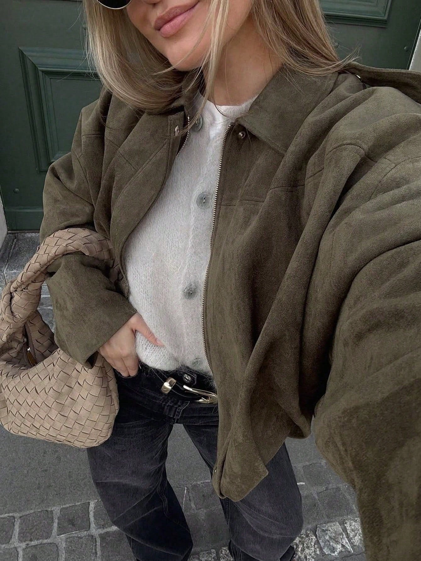 Oversized bomber jacket with zip and stand-up collar