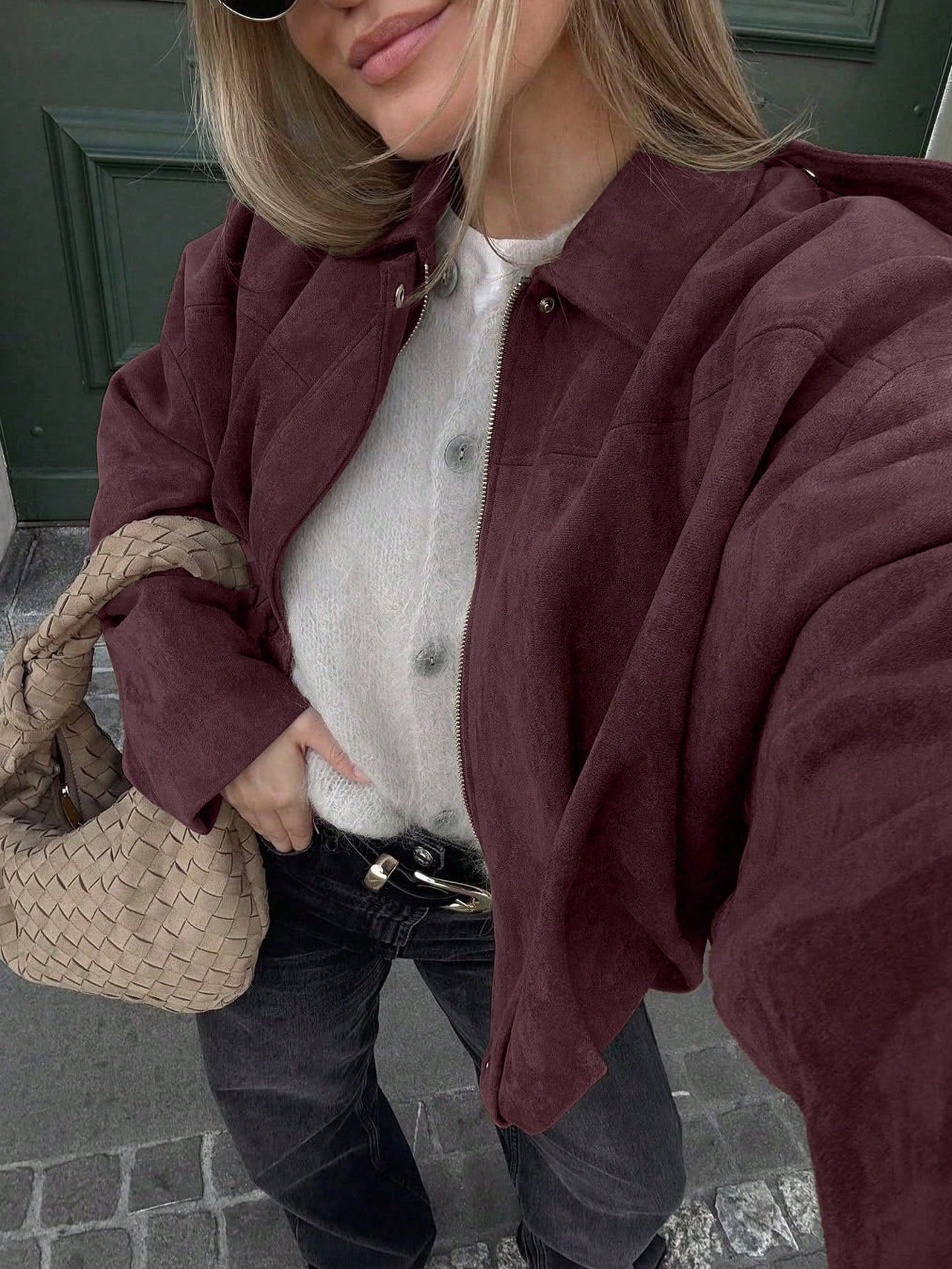 Oversized bomber jacket with zip and stand-up collar