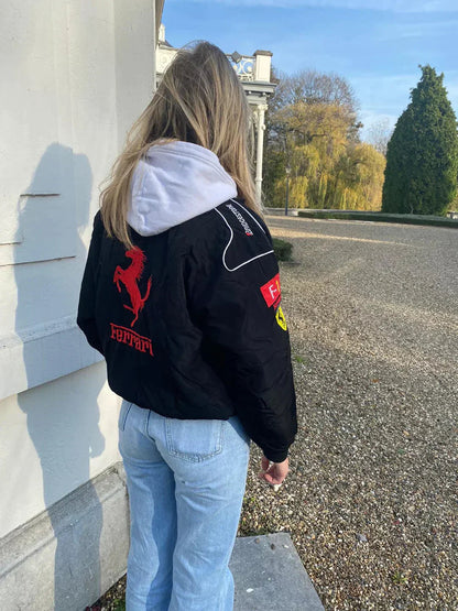 Oversized jacket with zip fastening and stand-up collar