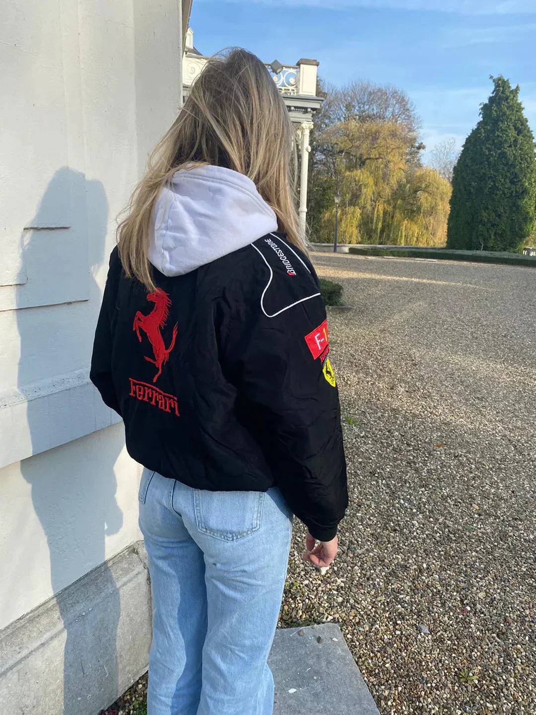 Oversized jacket with zip fastening and stand-up collar