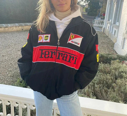 Oversized jacket with zip fastening and stand-up collar