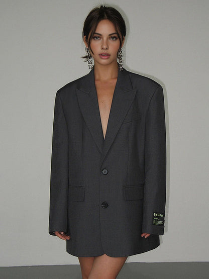 Blazer long oversize avec col à revers