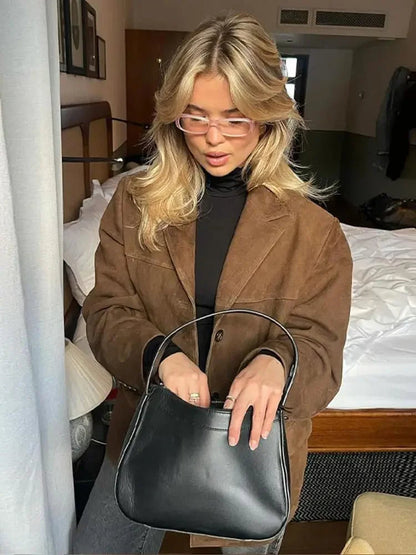 Oversized suede jacket with wide collar