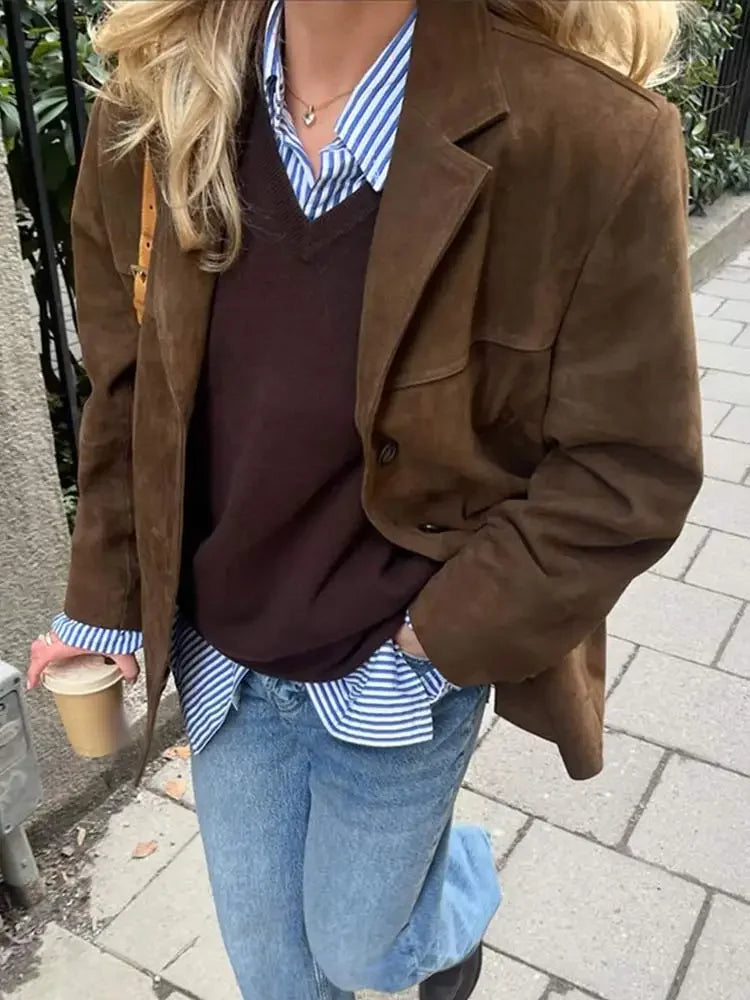 Oversized suede jacket with wide collar