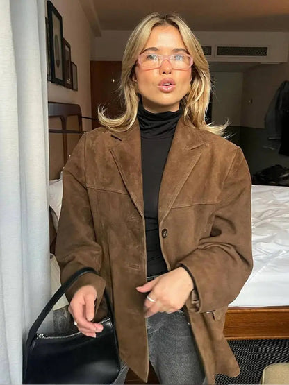 Veste en daim oversize avec large col