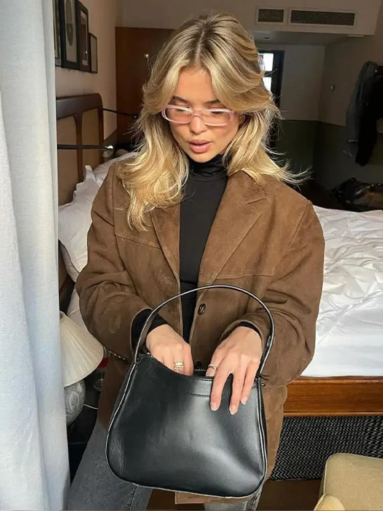 Veste en daim oversize avec large col