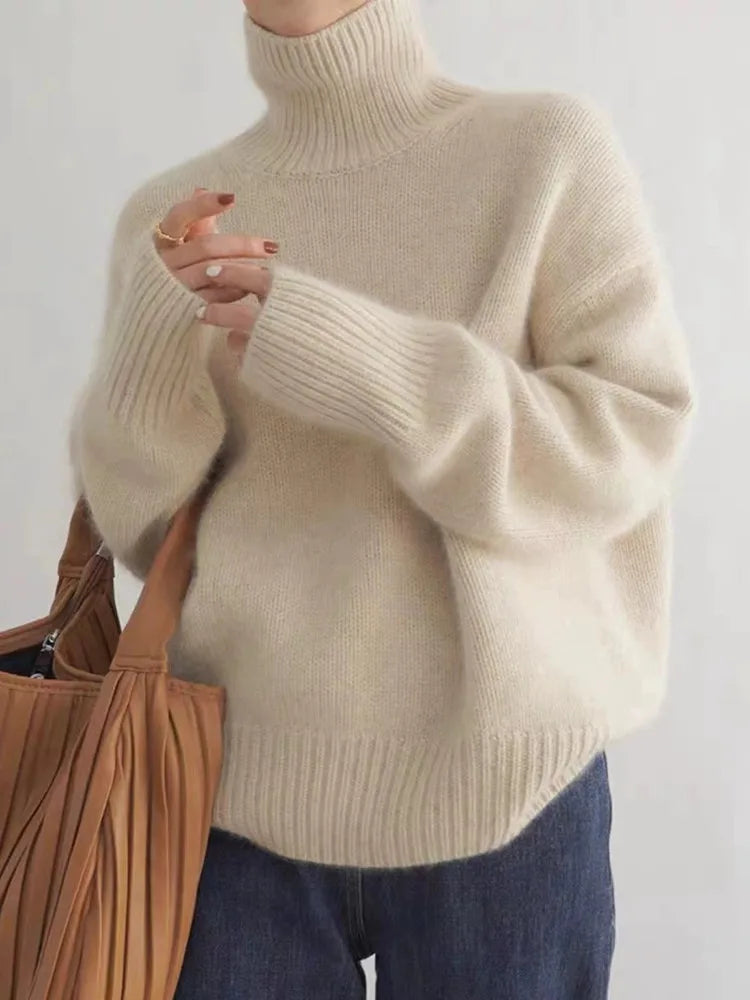 Oversized cashmere jumper with high roll neck