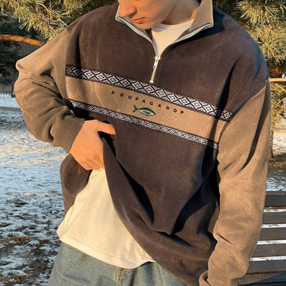 Sweat à capuche oversize zippé avec motif géométrique