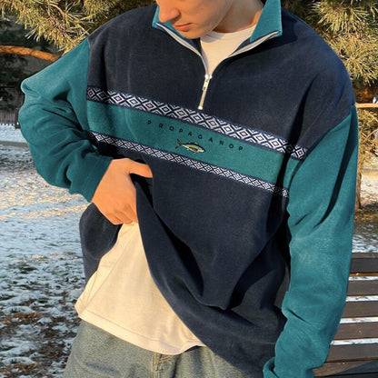 Sweat à capuche oversize zippé avec motif géométrique