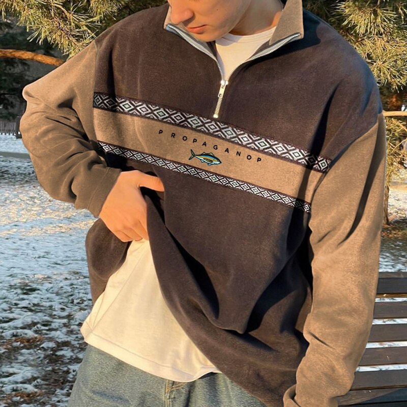 Oversized zip jumper with geometric pattern
