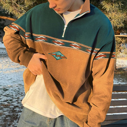 Oversized zip jumper with geometric pattern