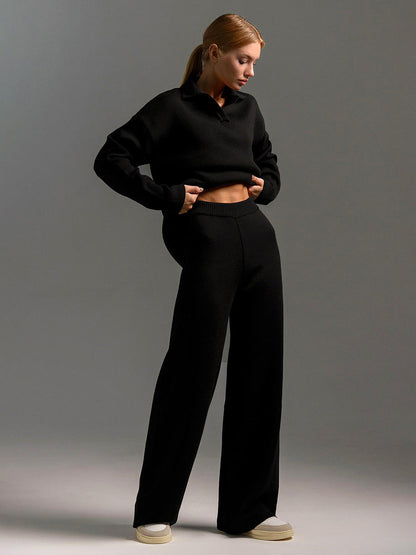 Lounge Set with Wide Trousers and Polo Sweater