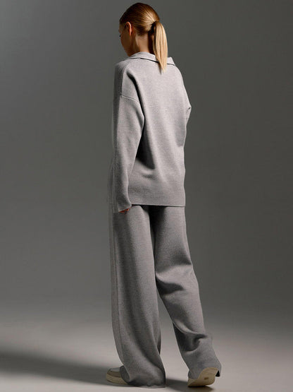 Lounge Set with Wide Trousers and Polo Sweater